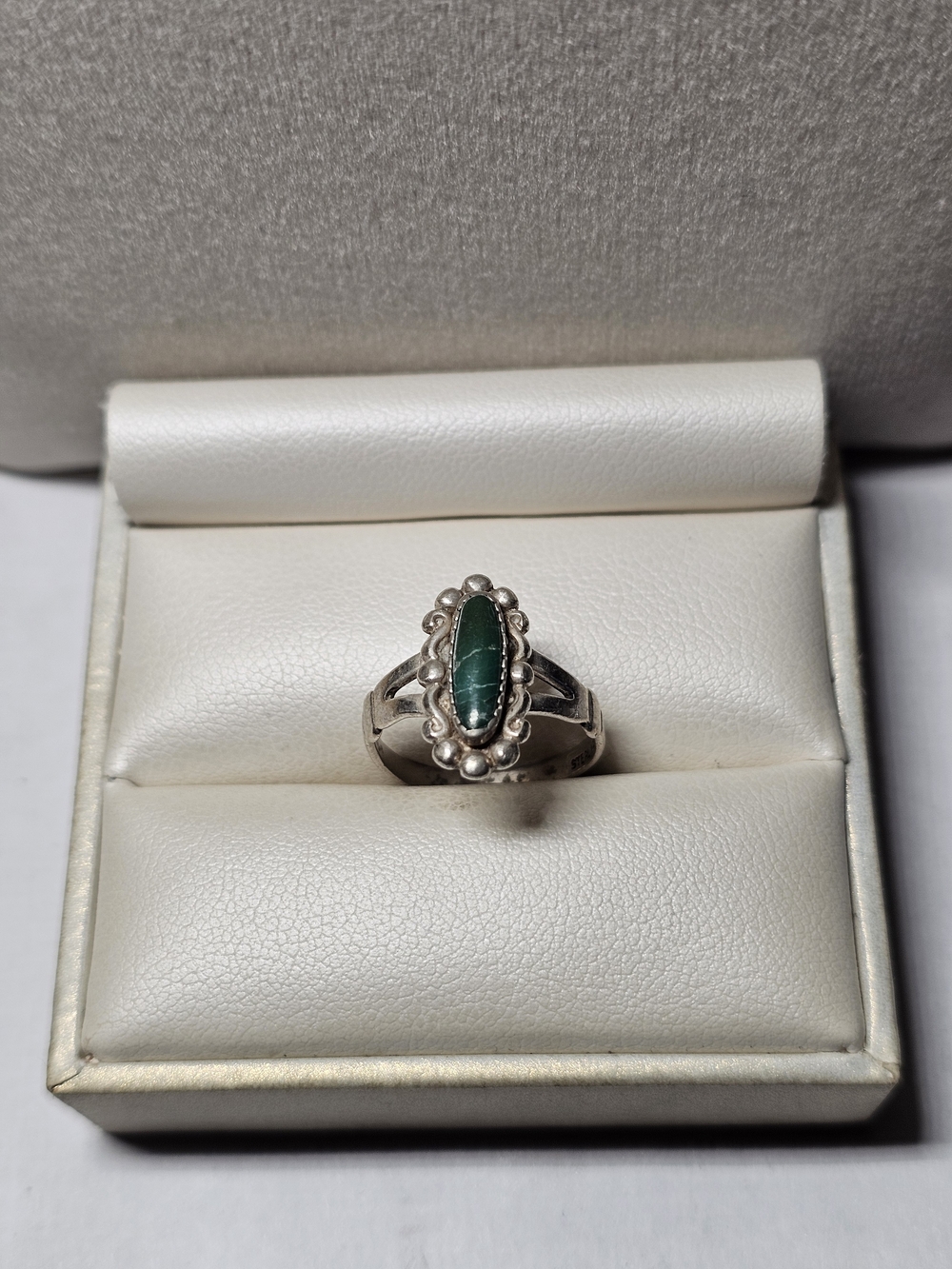 Sterling Silver Green Cabochon Marquise Ring